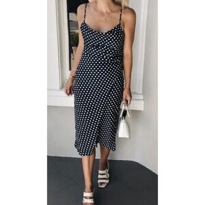 Polka Dot Cowl Neck Midi Dress SMALL Sexy Silk Side‎ Slit By Pookie &Sebastian